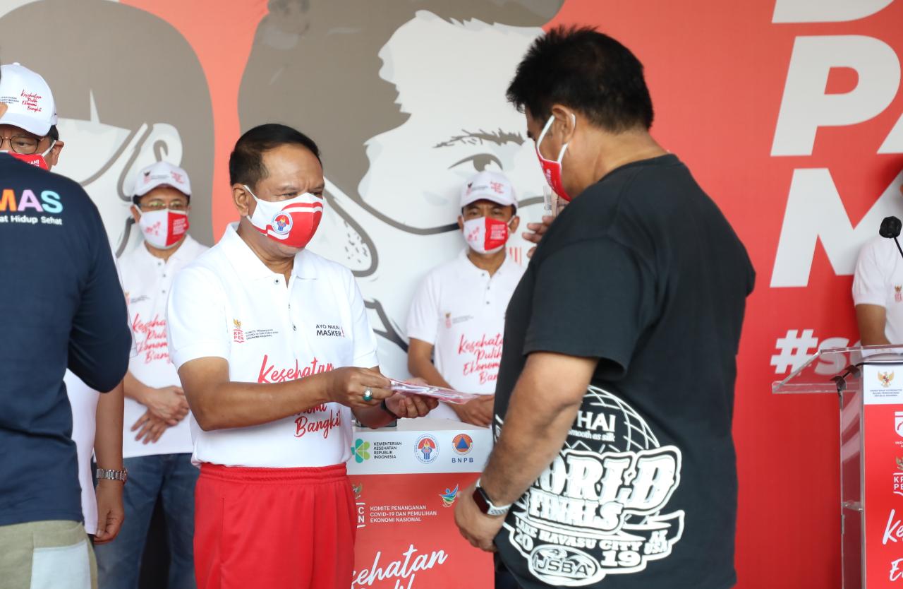 Menpora RI Zainudin Amali hari Minggu (30/8) pagi ikut menghadiri acara Kampanye Nasional Gerakan Pakai Masker