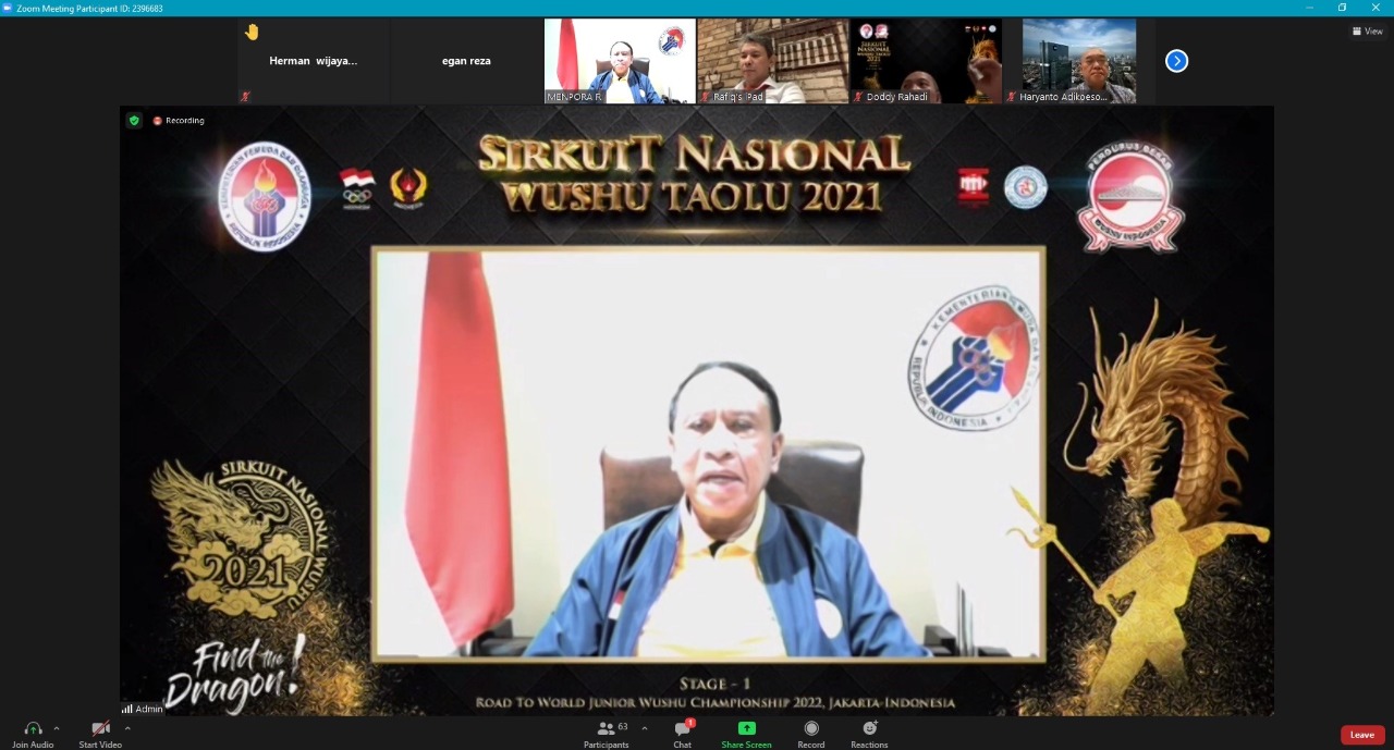 Kementerian Pemuda dan Olahraga Republik Indonesia (Kemenpora RI) mengapresiasi upaya Pengurus Besar Wushu Indonesia (PB WI) yang menggelar Sirkuit Nasional Wushu Taolu seri I/2021 secara virtual di tengah pandemi Covid-19. (foto:dok/kemenpora.go.id)