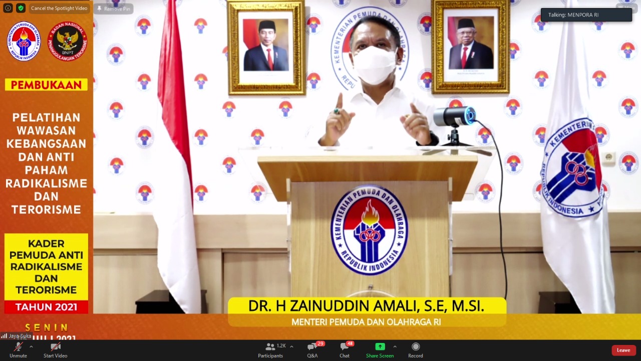 Menteri Pemuda dan Olahraga Republik Indonesia (Menpora RI) Zainudin Amali mengapresiasi dan terus mendorong upaya-upaya penguatan wawasan kebangsaan untuk menumbuhkan anti paham radikalisme dan terorisme. Menpora terus mengingatkan pentingnya menguatkan 