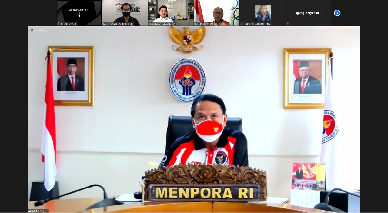 Menteri Pemuda dan Olahraga Zainudin Amali menyampaikan apresiasi dan terimakasih kepada Ketua Umum NOC Indonesia, Raja Sapta Oktohari dan Chef de Mission (CdM) Kontingen Indonesia untuk Olimpiade Tokyo 2020, Rosan Roeslani dan pimpinan cabang olahraga at