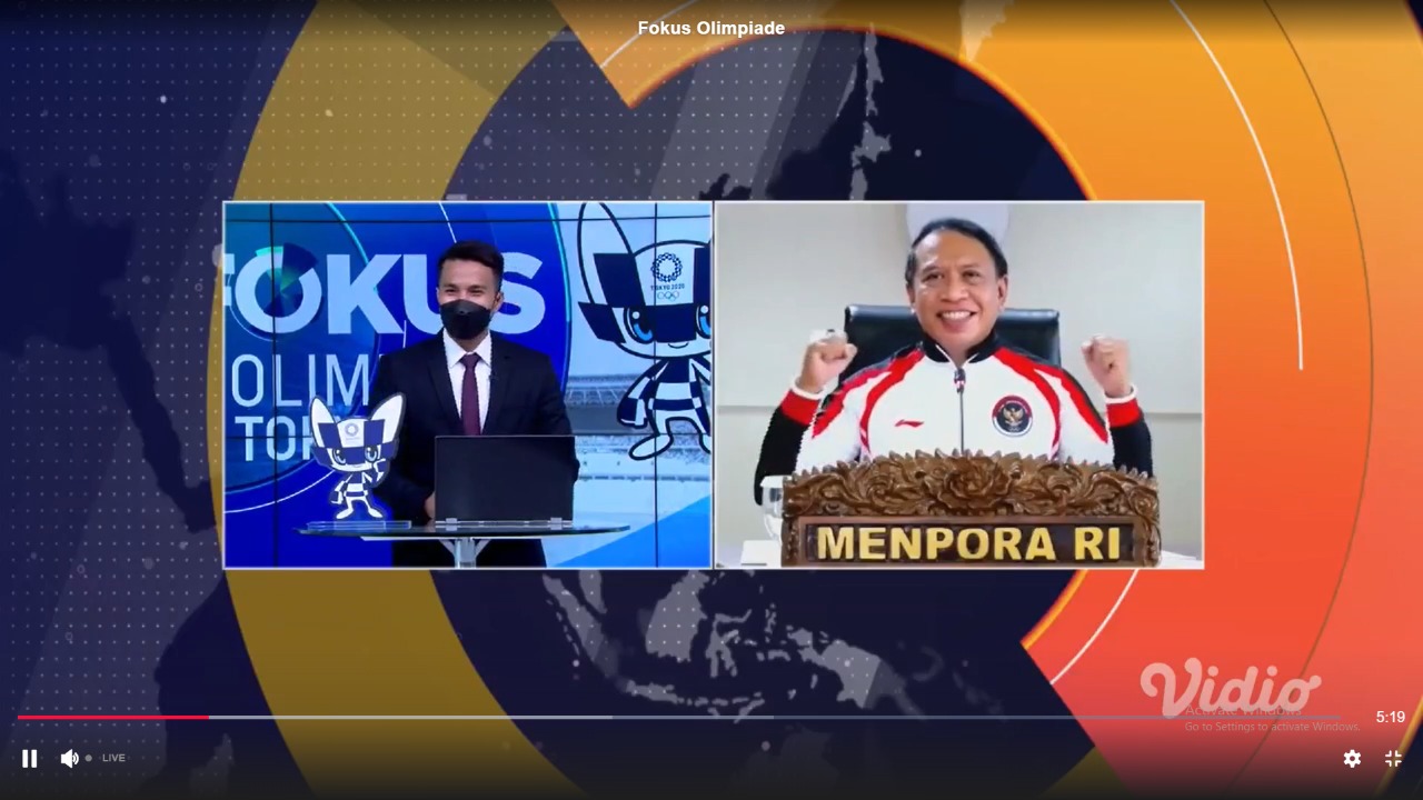 Menteri Pemuda dan Olahraga Republik Indonesia (Menpora RI) Zainudin Amali terus memberikan dukungannya kepada atlet Indonesia yang bertanding di Olimpiade Tokyo 2020. Menpora Amali minta mereka untuk fokus dan konsentrasi agar bisa meraih medali.(foto:ra