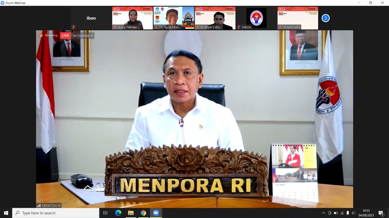 Menteri Pemuda dan Olahraga Republik Indonesia (Menpora RI) Zainudin Amali secara resmi membuka kegiatan Kuliah Kewirausahaan Pemuda yang diselenggarakan Kemenpora RI bersama Universitas Krisnadwipayana secara virtual, Rabu (4/8) pagi. Kegiatan ini mengan