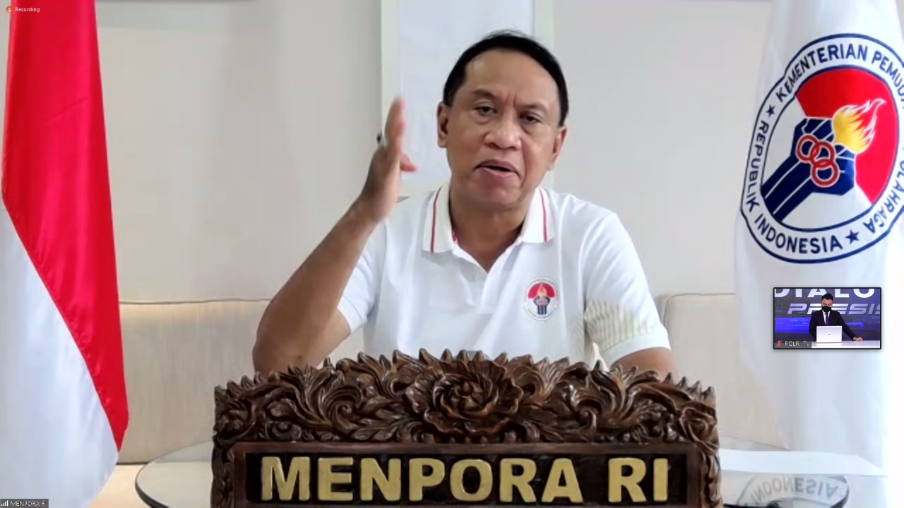 Sukses PON XX Papua adalah sukses untuk seluruh bangsa Indonesia. Demikian dinyatakan Menpora Amali saat menjadi narasumber pada TV Polri, secara daring dari Ruang Tele Conference Lantai 10 Graha Pemuda Senayan Jakarta Pusat, Selasa (14/9) siang.(foto:ega