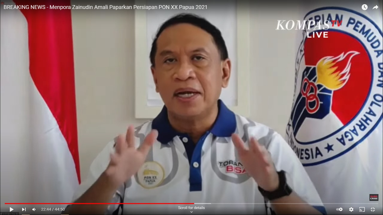 Menteri Pemuda dan Olahraga (Menpora) Zainudin Amali mengatakan  Presiden Joko Widodo direncanankan akan membuka Pekan Olahraga Nasional (PON) XX Papua pada 2 Oktober 2021, dan untuk mendukung kelancaran pelaksanaan, maka Menpora akan berkantor di Papua. 