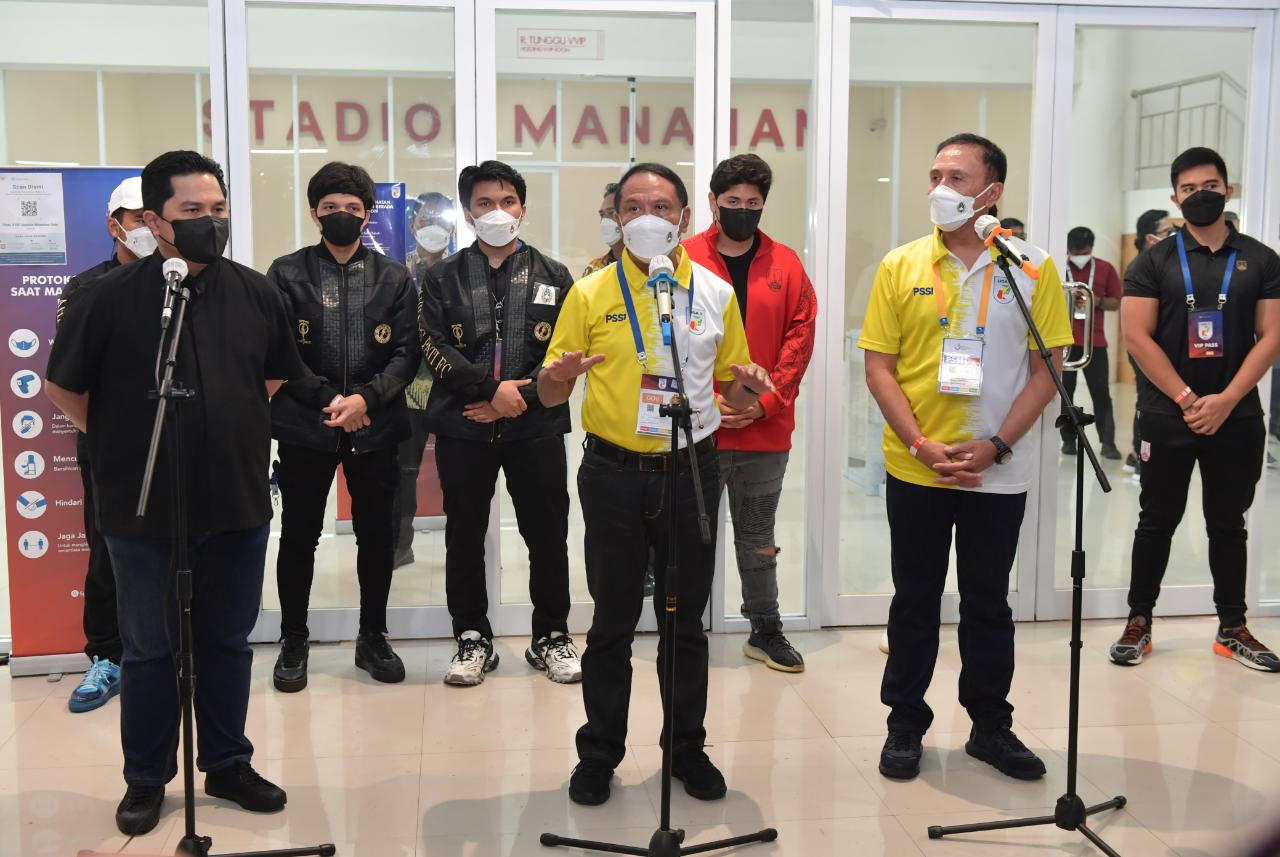 Kompetisi sepak bola Liga 2 tahun 2021 secara resmi bergulir dan dibuka langsung Menteri Pemuda dan Olahraga Republik Indonesia (Menpora RI) Zainudin Amali. Menpora Amali menyampaikan harapannya kepada klub peserta kompetisi strata kedua itu. (foto:bagus/