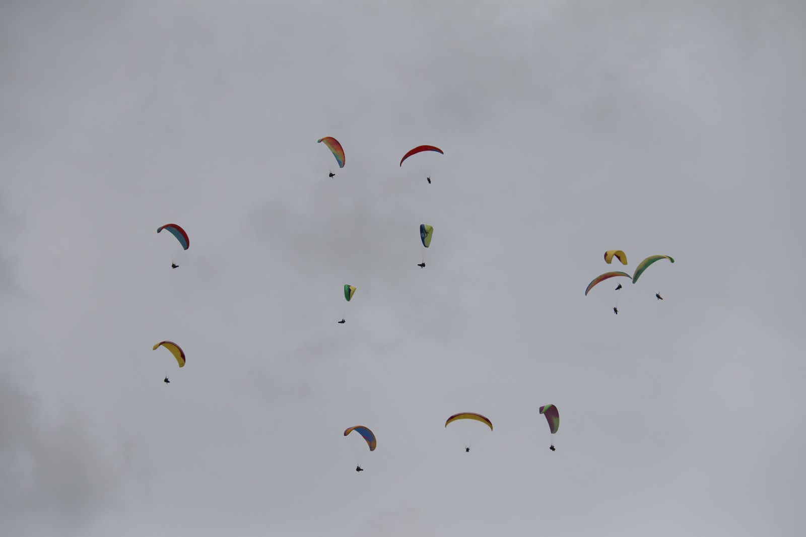 Cabang olahraga paralayang pada Pekan Olahraga Nasional (PON) XX Papua 2021 mencatatkan rekor Museum Rekor  Indonesia (MURI) pada nomor tandem lintas alam yang diikuti 22 parasut atau 44 orang. (foto:wahyu yudha)