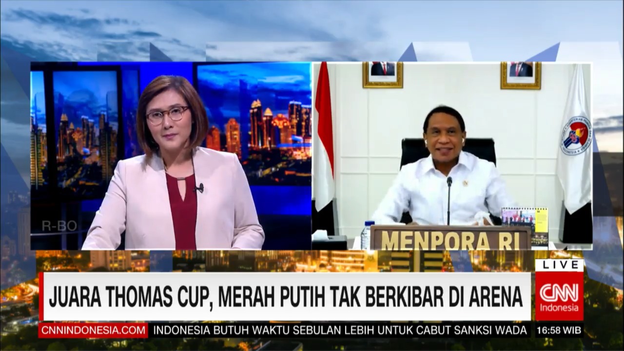 Buntut tidak bisa dikibarkan Bendera Merah Putih pada penghargaan Thomas Cup di Denmark membuat Menpora Amali menganggap kejadian ini adalah pelajaran untuk olahraga Indonesia setelah mendapat peringatan WADA. Ha ini disampaikan dikala menjadi narsum CNN 