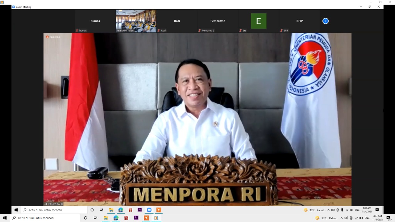 Menteri Pemuda dan Olahraga Republik Indonesia (Menpora RI), Zainudin Amali menjadi keynote speaker sekaligus membuka secara resmi membuka acara Pelatihan Wawasan Kebangsaan dan Penguatan Ideologi Pancasila Provinsi Kalimantan Selatan (Kalsel) tahun 2021 