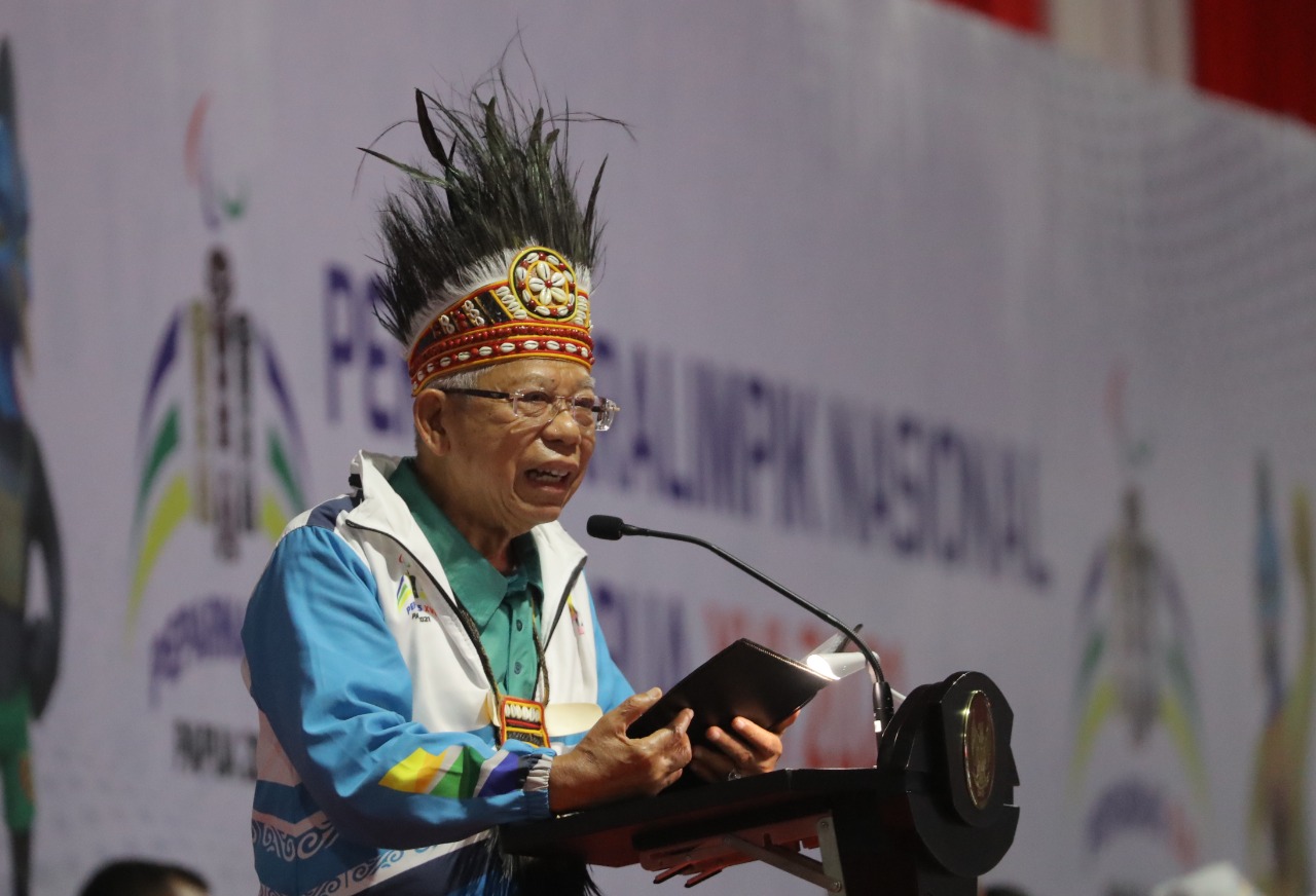 Wakil Presiden Republik Indonesia (Wapres) KH. Ma'ruf Amin menyampaikan ucapan apresiasi dan terimakasih kepada kontingen Pekan Paralimpik Nasional (Peparnas) XVI Papua yang akan berlaga dalam multi event disabilitas nasional yang digelar 2-15 November 20