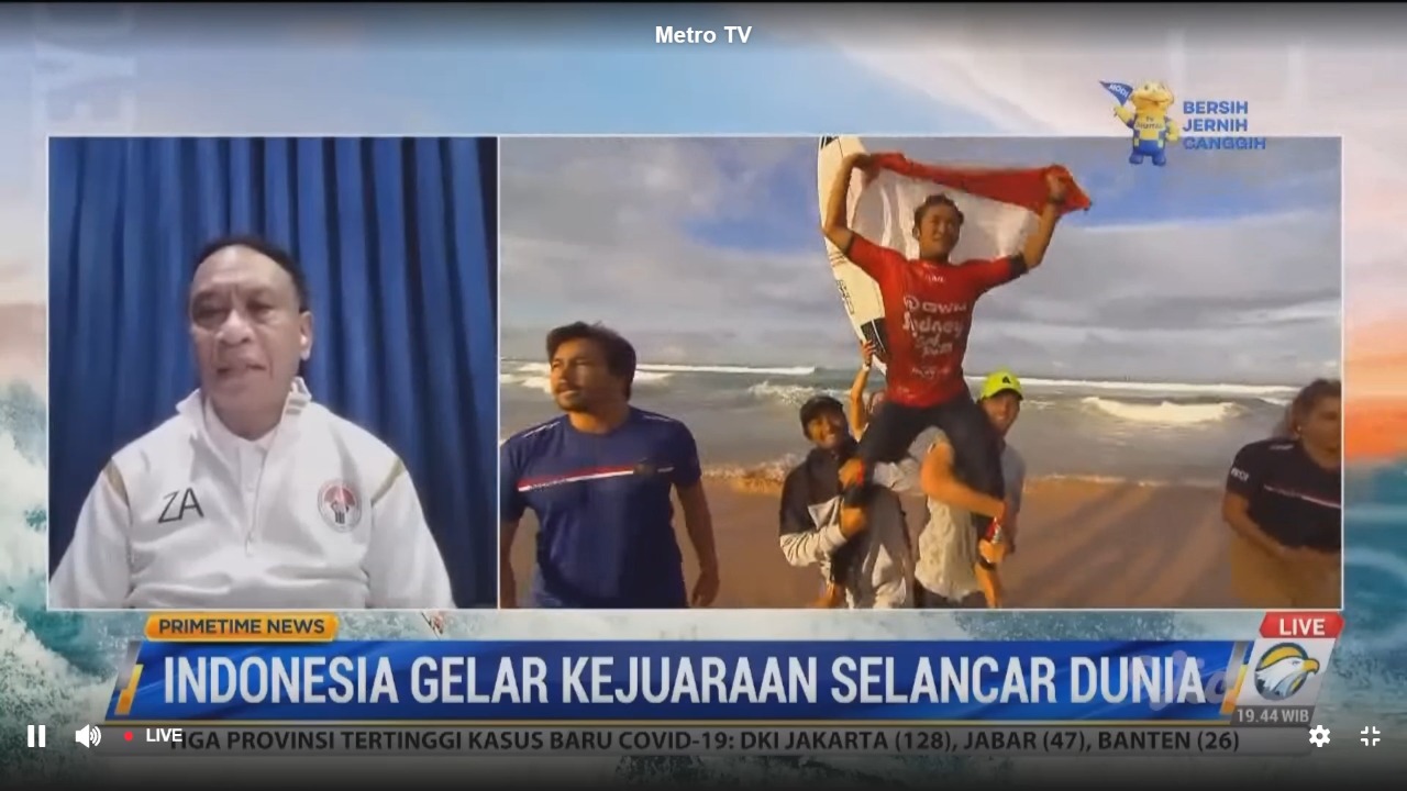 Menteri Pemuda dan Olahraga Republik Indonesia (Menpora RI) Zainudin Amali berharap atlet selancar Rio Waida menjadi panutan baru dan pemicu atlet selancar muda tanah air untuk berprestasi membanggakan bangsa Indonesia di level dunia.(foto:putra/kwmenpora