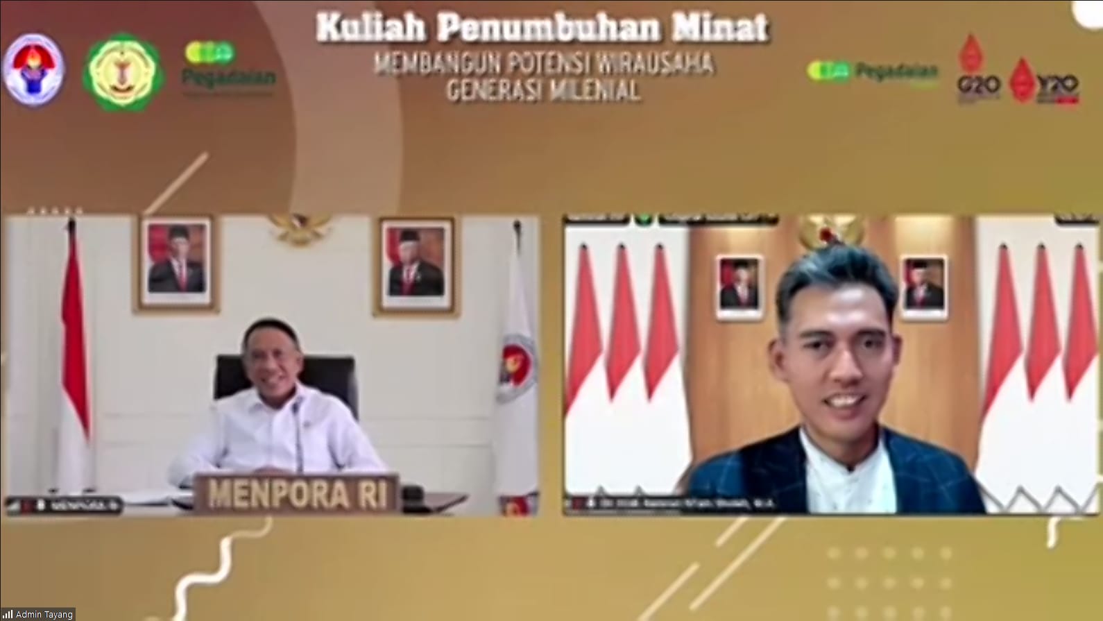 Menteri Pemuda dan Olahraga Republik Indonesia (Menpora RI), Zainudin Amali membuka kegiatan Kuliah Penumbuhan Minat dengan tema Membangun Potensi Wirausaha Generasi Milenial secara virtual dari Kemenpora, Kamis (21/7). Kegiatan ini kerjasama antara Keme