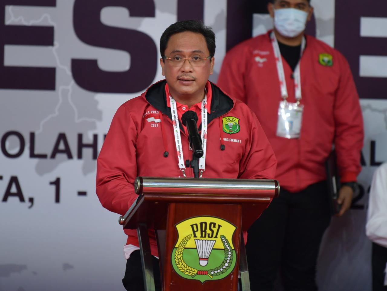 Ketua Umum Pengurus Pusat Persatuan Bulutangkis Seluruh Indonesia (PP PBSI) Agung Firman Sampurna, sampaikan ucapan terima kasih kepada Menpora Zainudin Amali yang mendukung penuh terselenggaranya Kejuaraan Bulutangkis Piala Presiden 2022 dan secara luar 