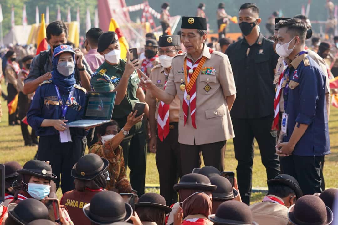 Presiden Joko Widodo memberikan apresiasi terhadap pelaksanaan Jambore Nasional (Jamnas) XI Tahun 2022 yang mengangkat tema “Melalui Kegiatan Jamnas XI 2022, Kita Wujudkan Pramuka yang Ceria, Berdedikasi, dan Berprestasi”. (foto:egan/kemenpora.go.id)