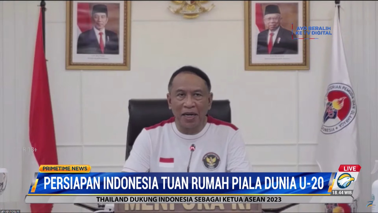 Menteri Pemuda dan Olahraga Republik Indonesia (Menpora RI) Zainudin Amali menjadi narasumber program Primetime News Metro TV, tentang penyelenggaran FIFA World Cup U-20 Tahun 2023 mendatang. Menpora Amali kembali tegaskan Indonesia telah siap menjadi tua