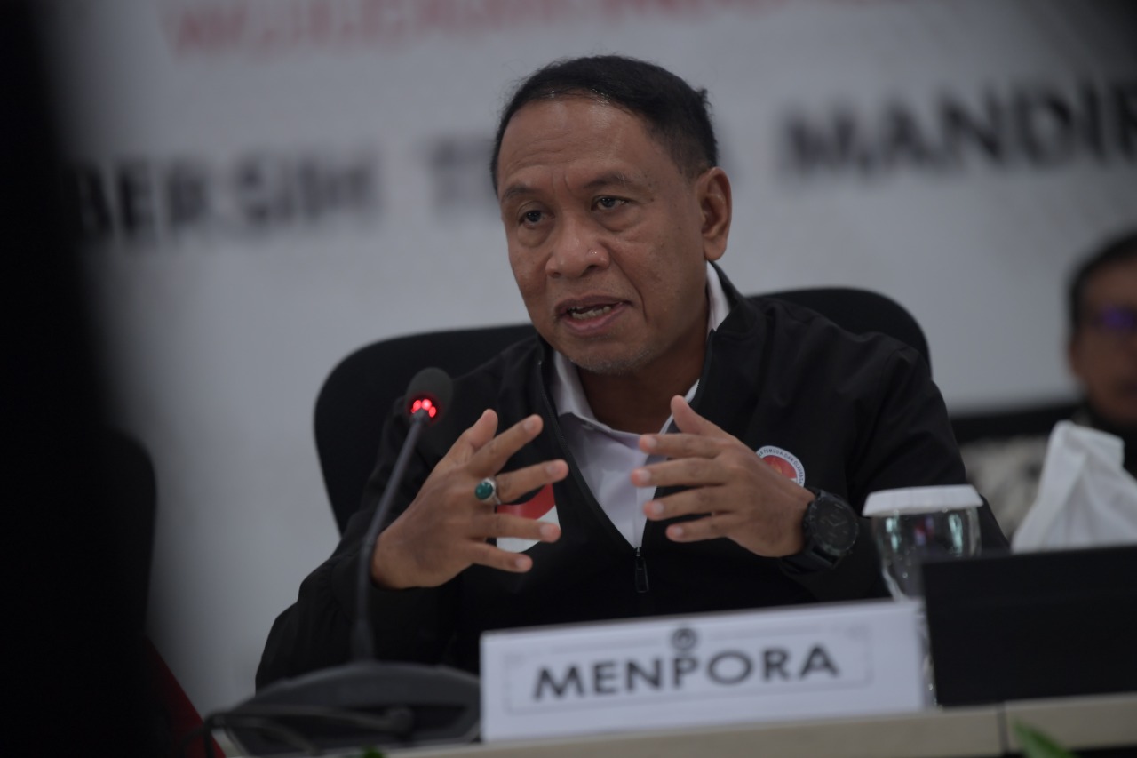 Menteri Pemuda dan Olahraga Republik Indonesia (Menpora RI) Zainudin Amali mengingatkan semua pihak terkait dalam implementasi Desain Besar Olahraga Nasional (DBON). Menpora Amali bilang DBON akan tercapai jika dilakukan secara konsisten.(foto:raiky/kemen