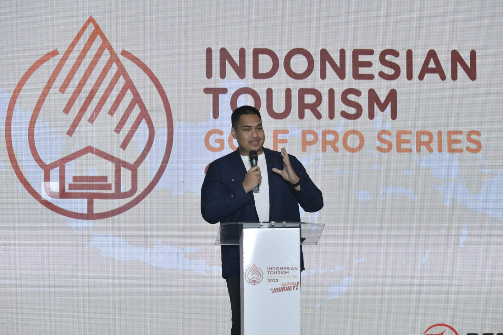 Menteri Pemuda dan Olahraga Republik Indonesia (Menpora RI) Dito Ariotedjo, menyampaikan apresiasinya atas pelaksanaan turnamen golf Indonesian Tourism Golf Pro Series (ITGPS) 2023 yang dikemas dalam bentuk sportainment.(foto:bagus/kemenpora.go.id)