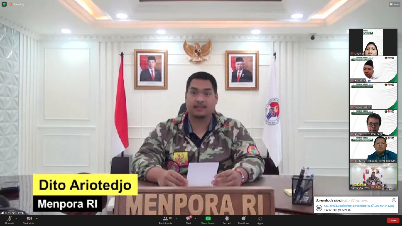 Menteri Pemuda dan Olahraga Republik Indonesia (Menpora RI) Dito Ariotedjo, mengajak para pemuda Indonesia untuk bijak dalam pesta demokrasi bangsa Indonesia di tahun 2024 mendatang. Menpora menilai lebih dari setengah jumlah pemilih adalah suara anak mud