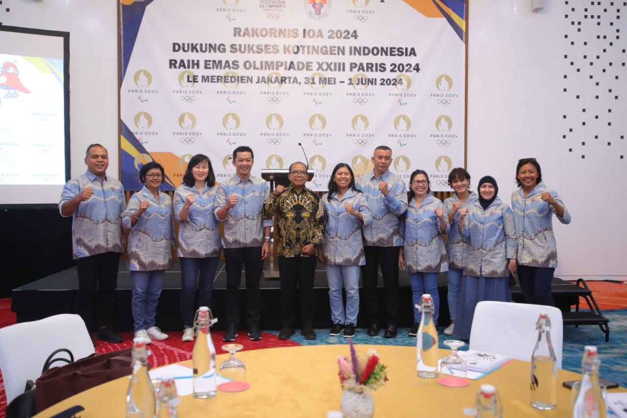 Mewakili Menpora Dito Ariotedjo, Staf Ahli Bidang Hukum Olahraga Samsudin membuka Rapat Koordinasi Teknis (Rakornis) Indonesia Olympian Association (IOA) 2024 di Le Meredien Hotel Jakarta, Jumat (31/5).(foto:herry/kemenpora.go.id)