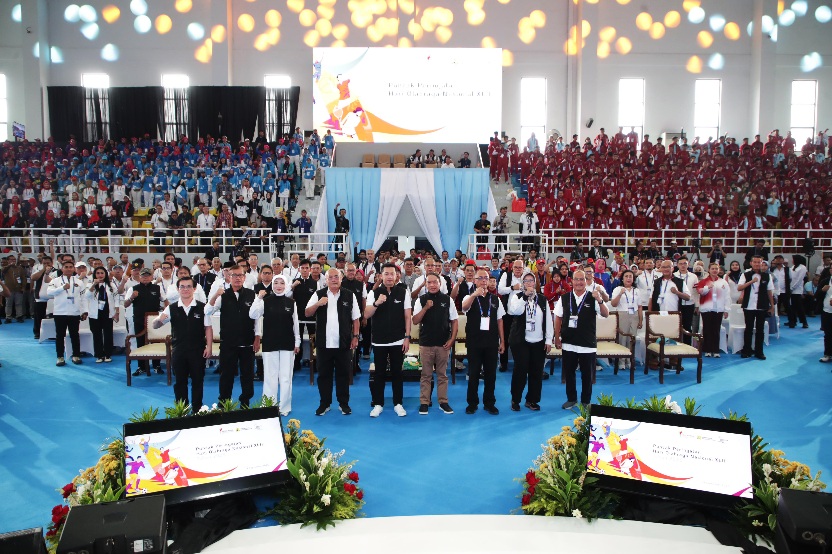 Kementerian Pemuda dan Olahraga (Kemenpora) RI menggelar Puncak Peringatan Hari Olahraga Nasional (Haornas) Ke-42 Tahun 2025 di Gor POPKI, Kompleks Cibubur Youth Elite Sport Center (CYESC), Jalan Jambore Nomor 1, Cibubur, Jakarta Timur (Jaktim), Selasa (9