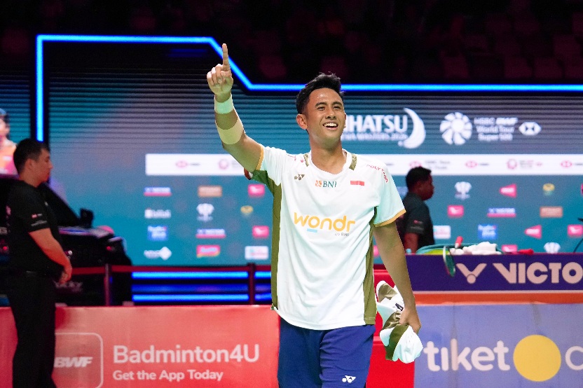 Akhirnya Alwi Farhan juara turnamen bulu tangkis Daihatsu Indonesia Masters 2026 di Istora Senayan, Jakarta Pusat.(foto:Gilang/kemenpora.go.id)