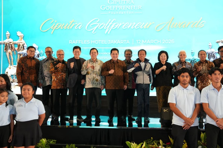 Menpora RI Erick Thohir, menyampaikan apresiasi terhadap komitmen Ciputra Golfpreneur Foundation (CGF) dalam membina atlet-atlet muda.(foto:Herry/kemenpora.go.id)