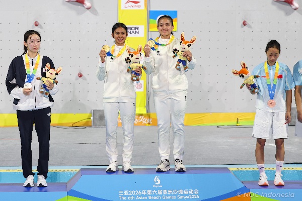 Menpora RI, Erick Thohir, menyampaikan rasa syukur dan memberikan apresiasi atas pencapaian prestasi tim panjat tebing Indonesia di ajang Asian Beach Games Sanya 2026. (foto: NOC Indonesia/Naif Muhammad Al`as)