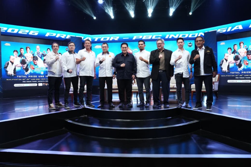 Menpora RI Erick Thohir menjadi narasumber pada press conference turnamen billiard internasional bertajuk Predator-PBC Indonesia International Open 2026. (foto:Herry/kemenpora.go.id)