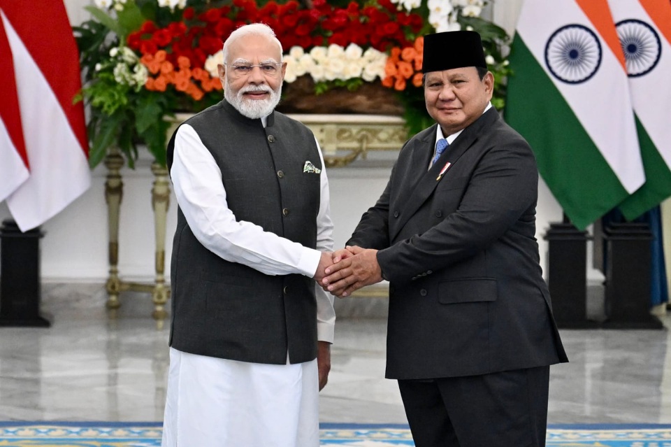 Menpora RI, Erick Thohir, mendampingi Presiden Prabowo Subianto dalam jamuan santap siang kenegaraan untuk Perdana Menteri (PM) India, Narendra Modi di Istana Negara, Jakarta, Selasa (7/7).(foto:Cahyo/BPMI)