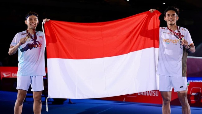 Ganda putra bulutangkis Indonesia, Fajar Alfian/Muhammad Shohibul Fikri berhasil mengharumkan nama Indonesia di kancah dunia usai sukses keluar sebagai juara di Turnamen China Open 2026.(Foto: dok.PBSI)