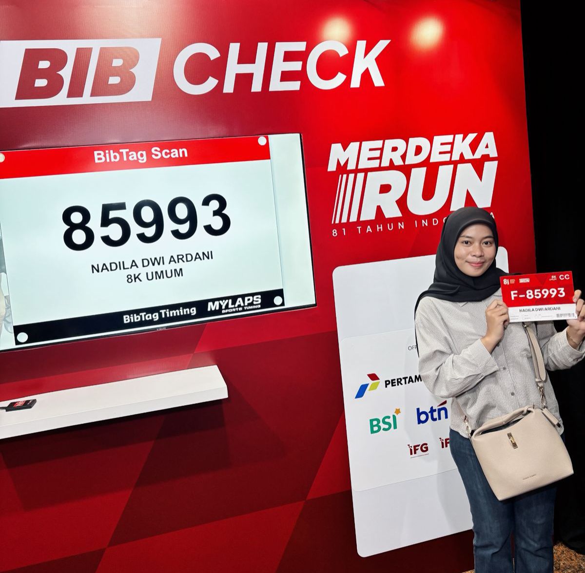 Nadila Ardani, yang selama ini lebih sering melakukan aktivitas lari secara personal, pertama kali mengkuti event lari di Merdeka Run 2026.(dok/Nadila Ardani)
