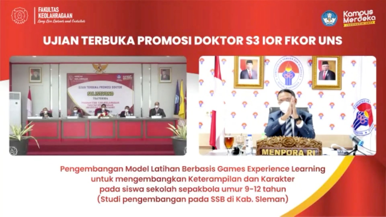 Jadi Penguji Mahasiswa S3 UNS, Menpora Amali Harap Penelitian ‘Latihan Berbasis Games Experience Learning’ Bemanfaat untuk Dunia Sepakbola
