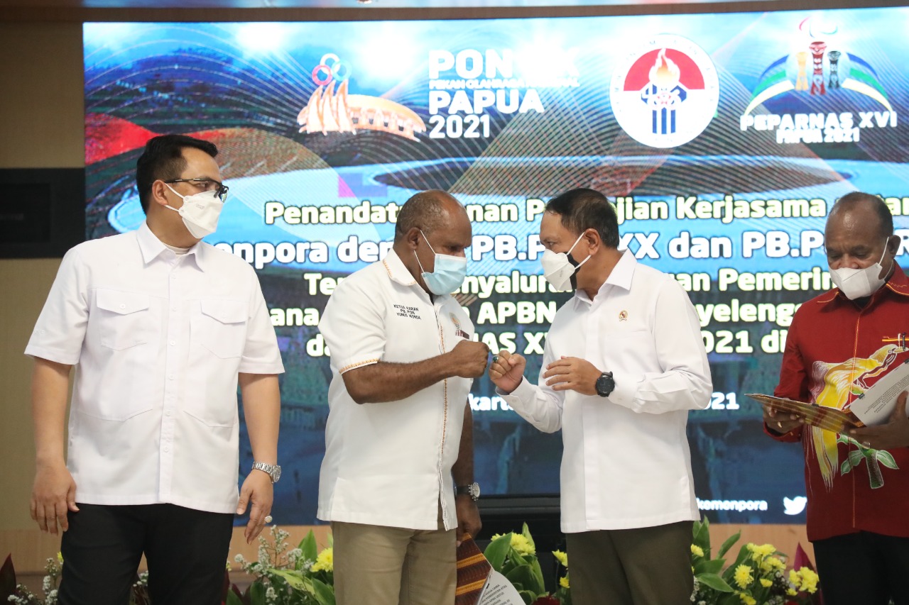 Kemenpora Tandatangani Perjanjian Kerjasama dengan PB PON dan PB Peparnas Terkait Bantuan Dana Tambahan dari APBN