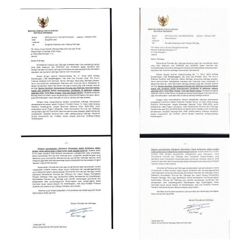 Menpora Erick Dorong Peran KOI dan KONI Selesaikan Dualisme Empat Cabor Dengan Musyawarah untuk Mufakat